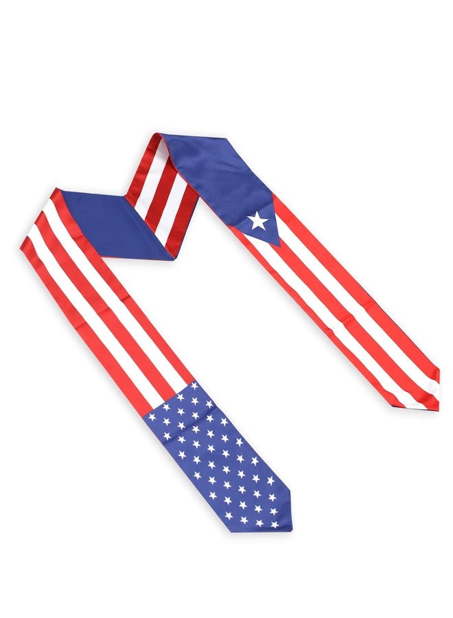 LLBFHH USA And Puerto Rico Flag Graduation Stole, Satin Embroidery Graduation Sash for International Students, 72 Inch Length. - Image 3